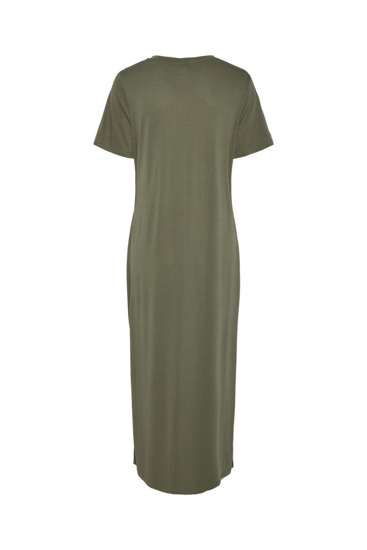 Pieces - Pcanora Ss O-Neck Midi Knot Dress - 4640421 Deep Lichen Green