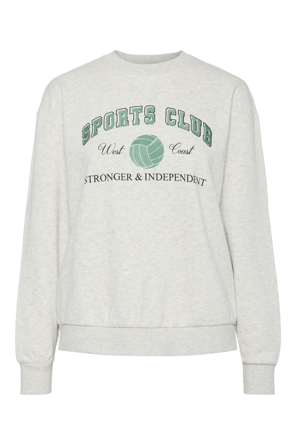 Pieces - Pcarina Ls O-Neck Sweatshirt - 4756907 Light Grey Melange Green Embroidery