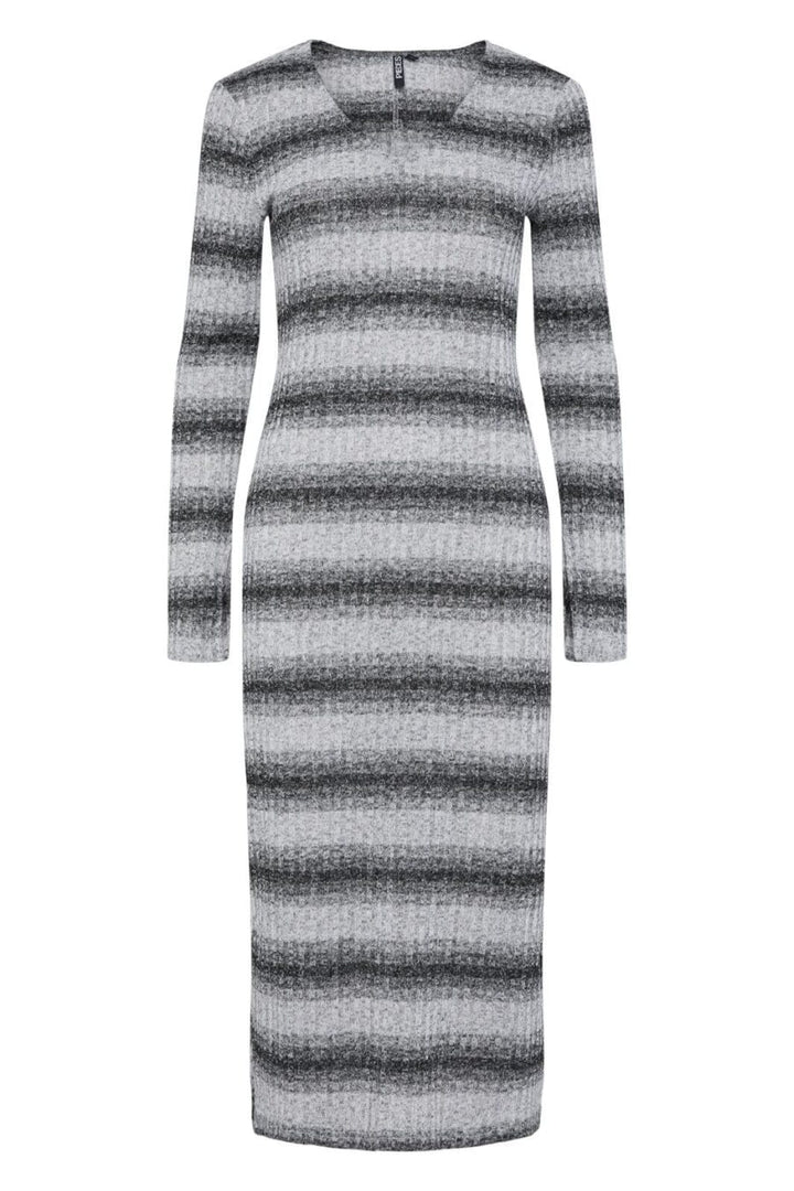 Pieces - Pcava Ls Ankle Dress - 4679790 Black Grey Stripes Kjoler 