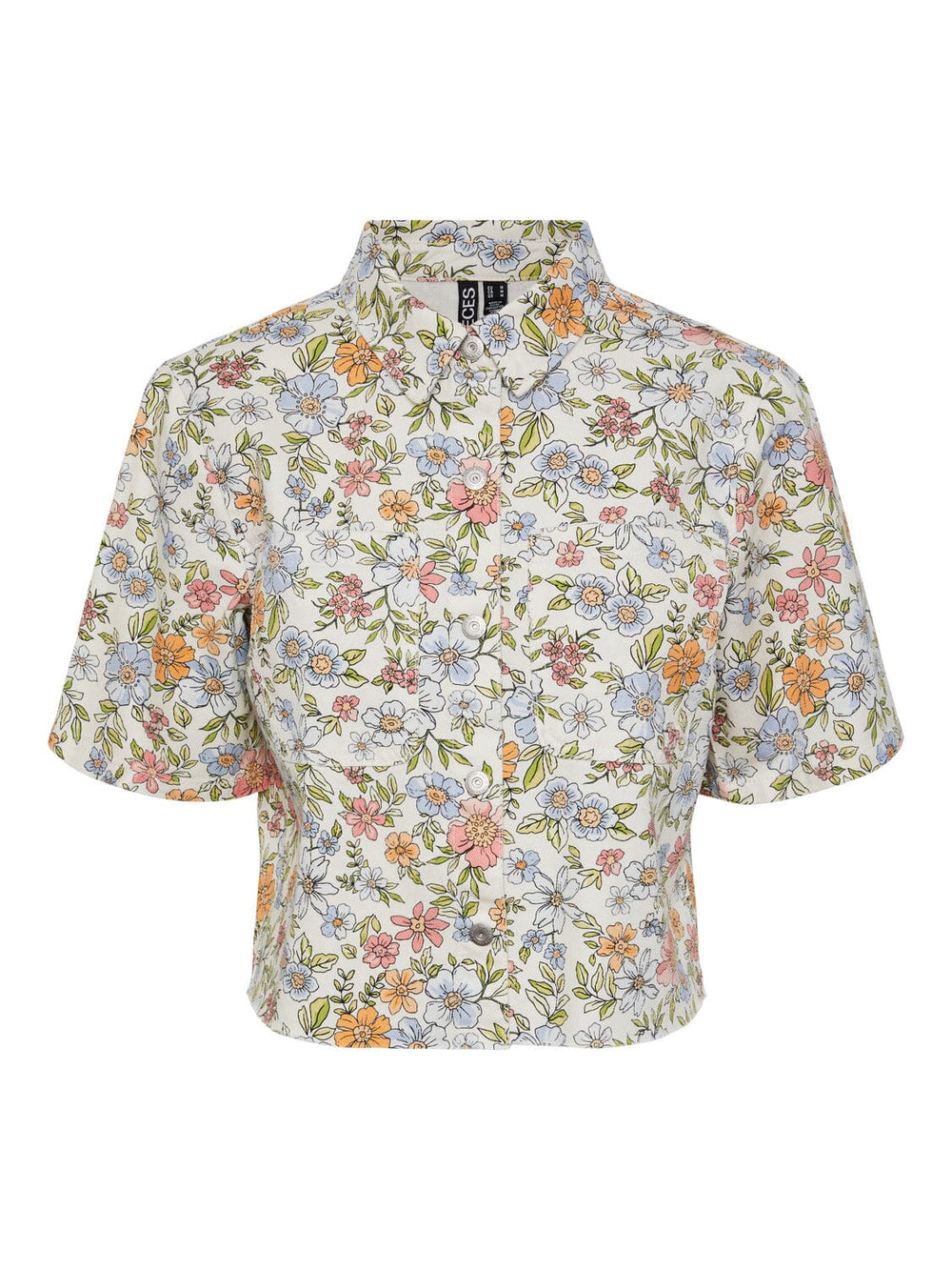 Pieces, Pcblume Ss Shirt Aop, Birch FLOWER MEADOW