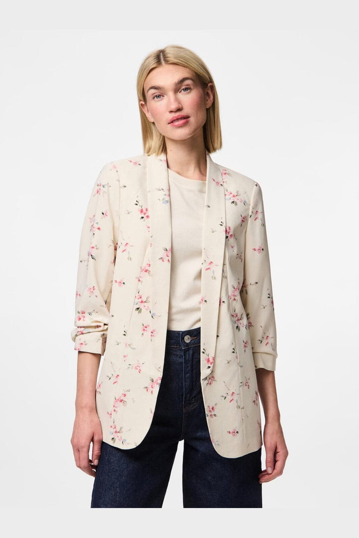 Pieces - Pcbosella 3/4 Printed Blazer - 4666617 Whitecap Gray Flower