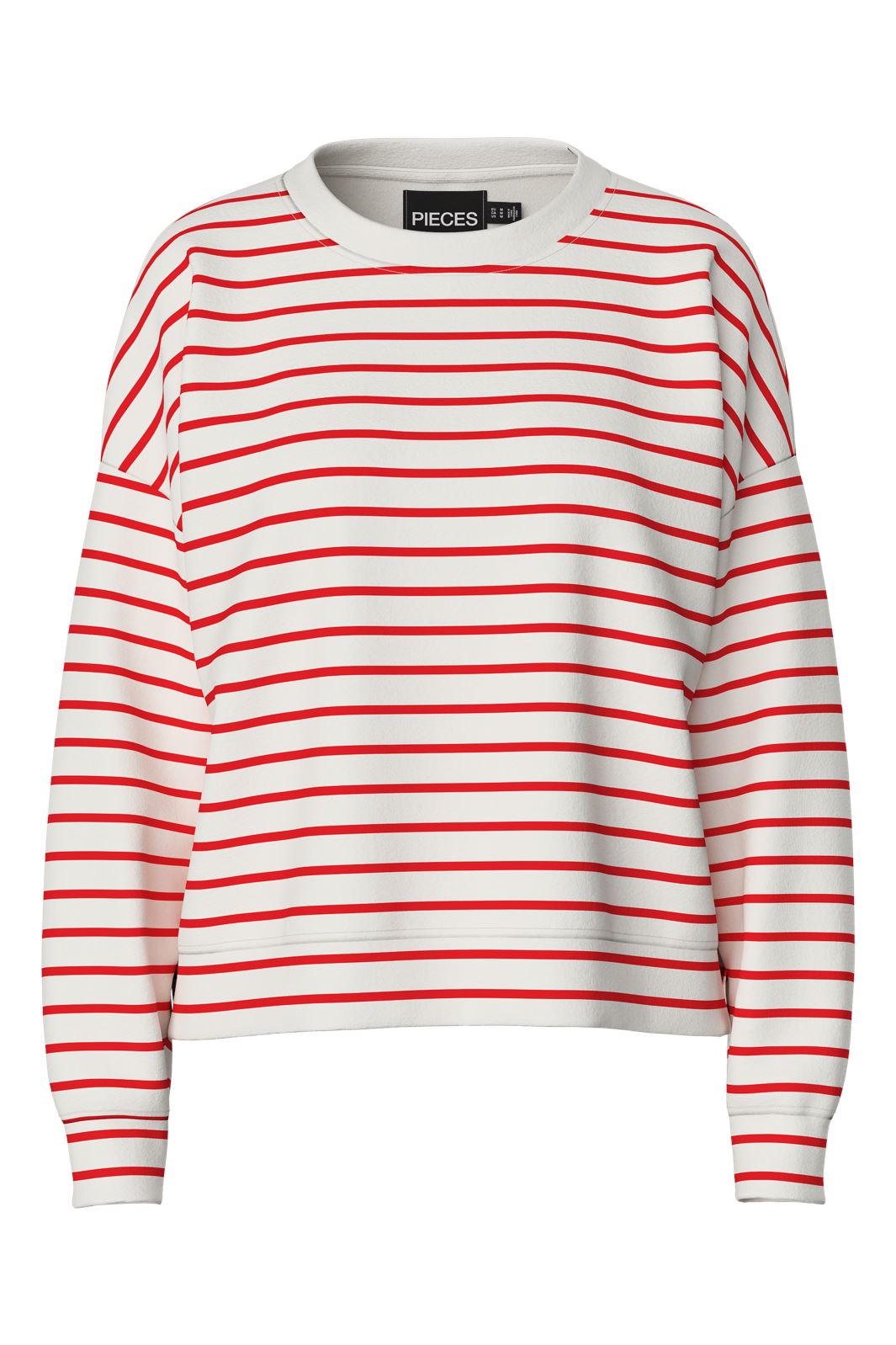 Pieces - Pcchilli Ls Sweat Stripes - 4701525 Cloud Dancer Poppy Red