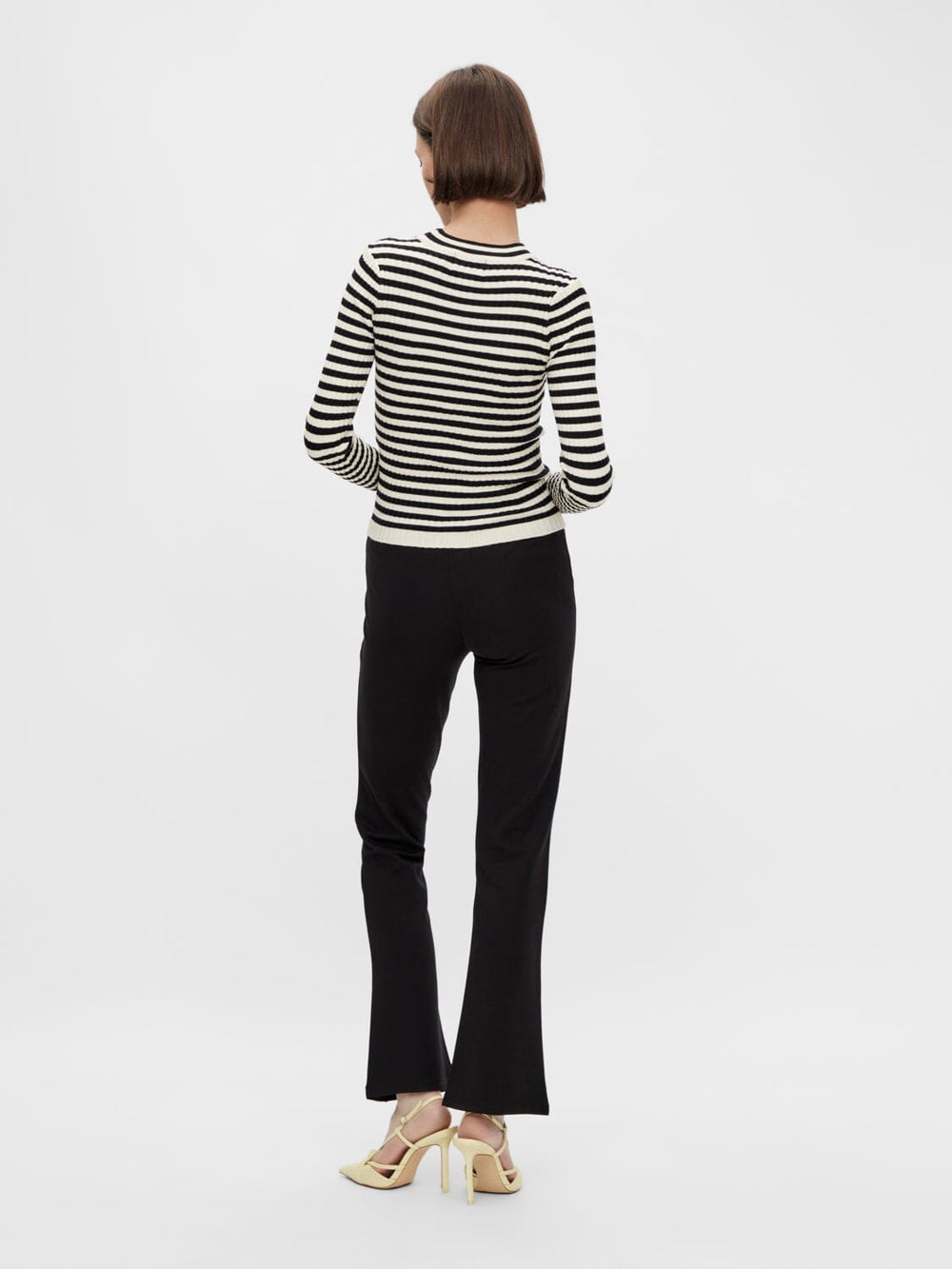 Pieces, Pccrista Ls O-Neck Knit, Black WITH BIRCH STRIPES M