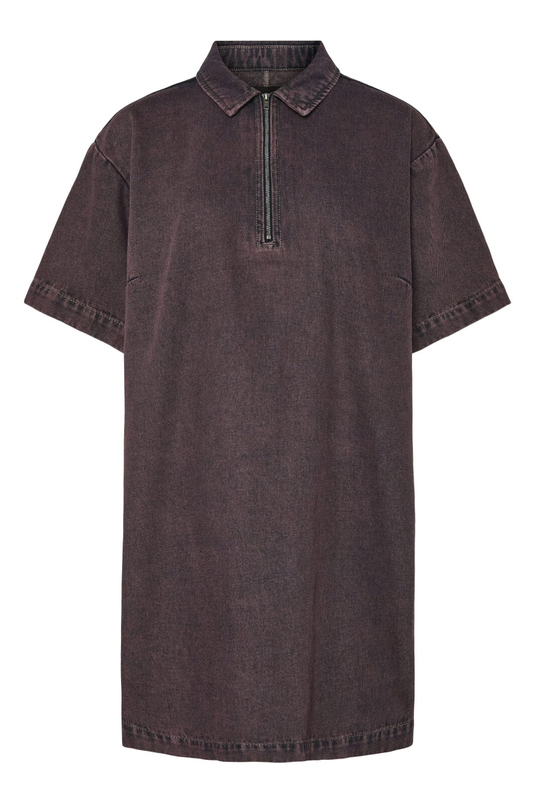 Pieces - Pcdria 3/4 Short Zip Denim Dress - 4823297 Tawny Port Washed