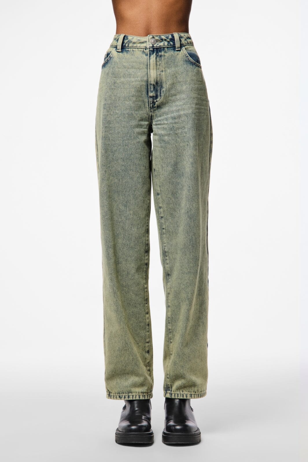 Pieces - Pcdria Straight Denim Pants - 4822815 Deep Lichen Green Washed