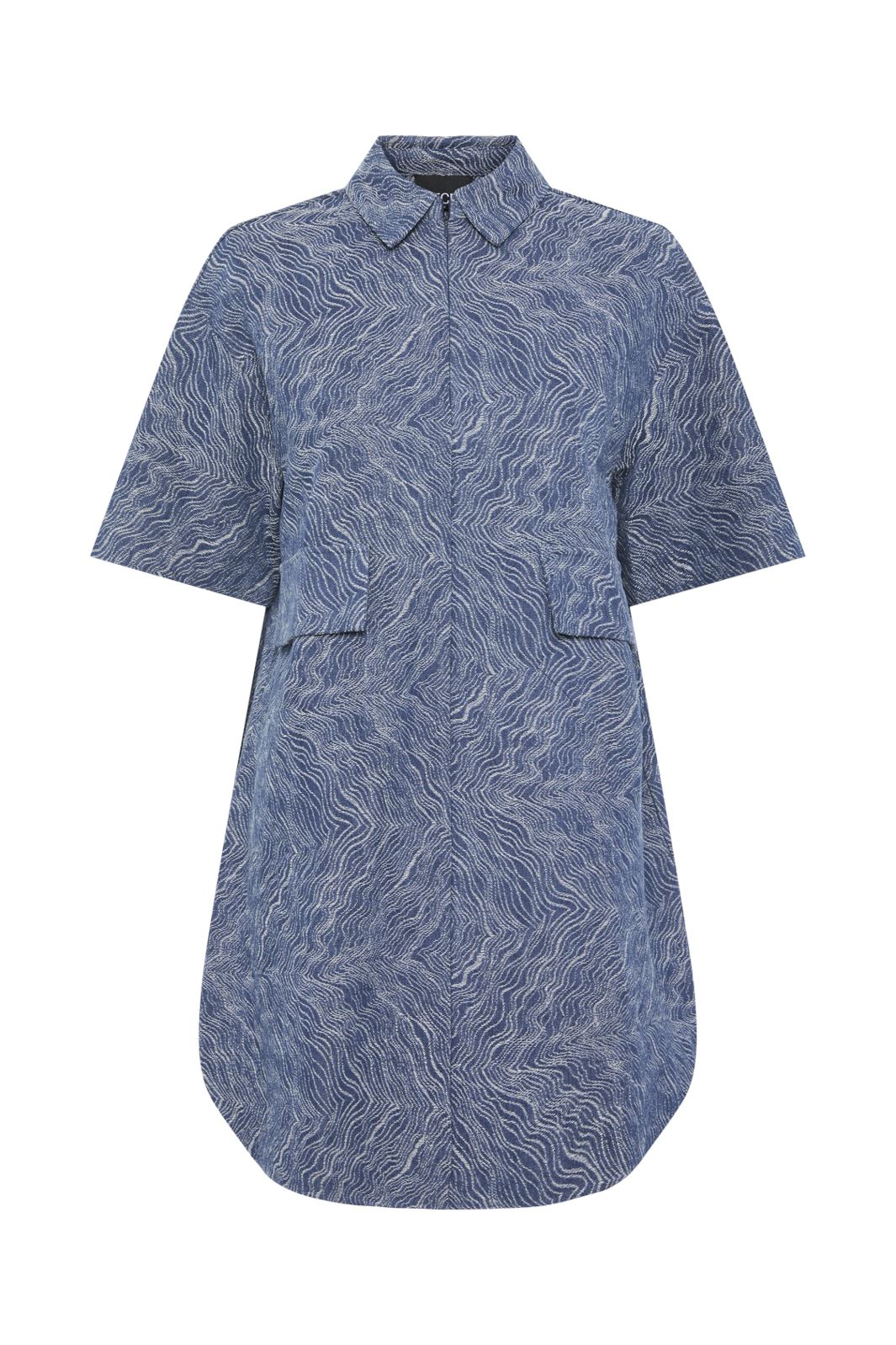 Pieces - Pcjennifer Ss Short Denim Shirt Dres - 4686007 Medium Blue Denim Jaquard