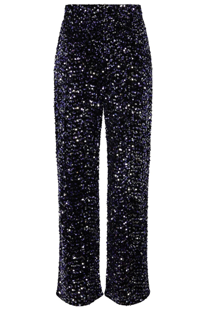 Pieces - Pckam Wide Pant - 4450511 Black Purple Sequins Bukser 