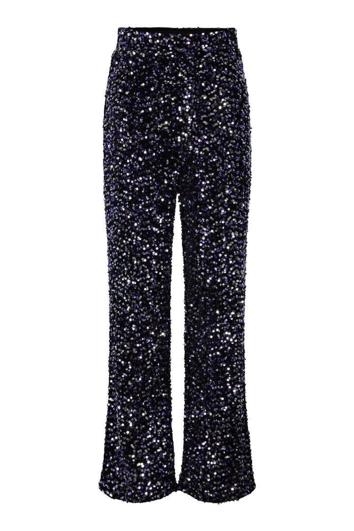 Pieces - Pckam Wide Pant - 4450511 Black Purple Sequins Bukser 