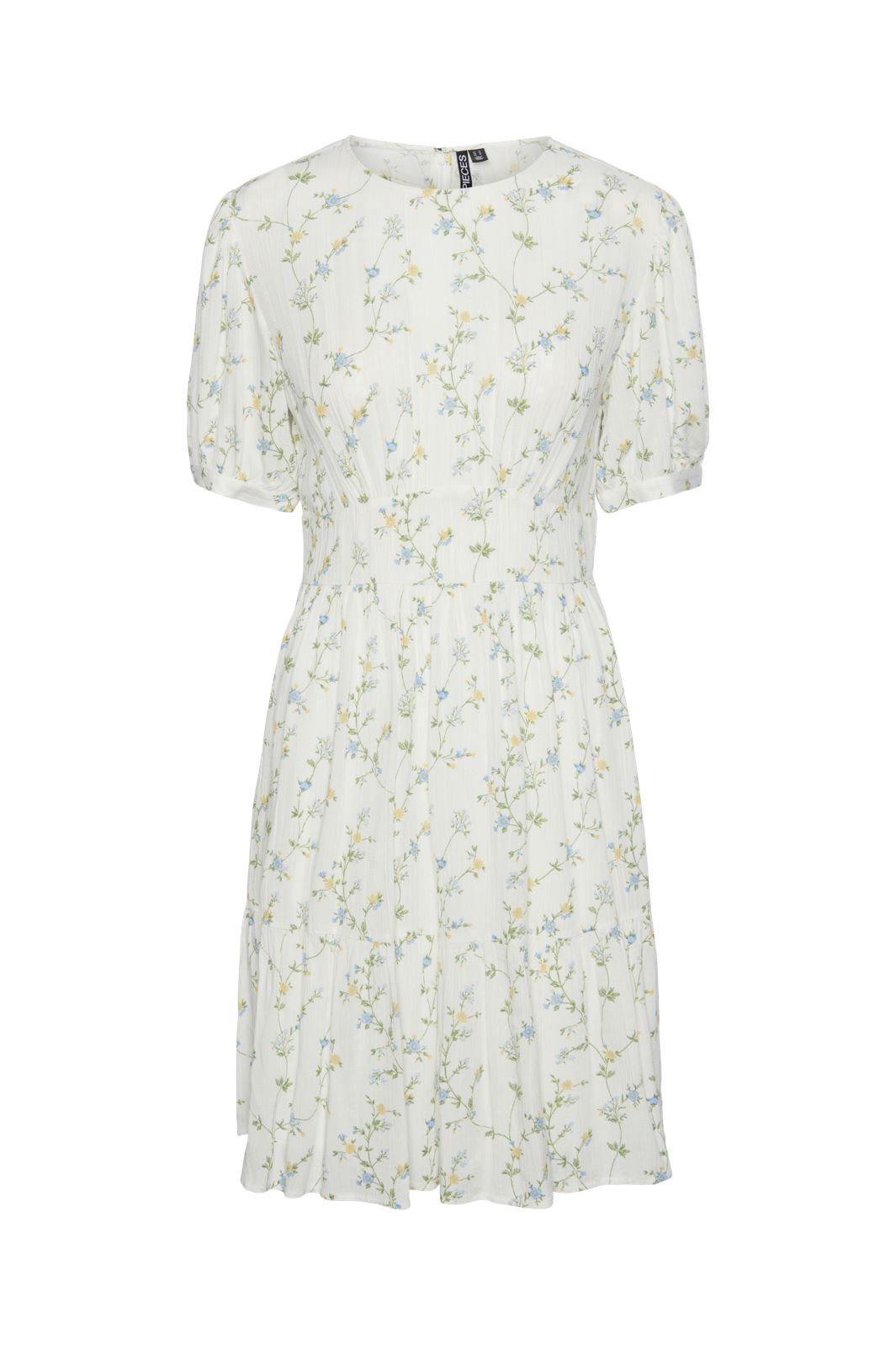 Pieces - Pckary Ss O-Neck Dress - 4523694 Cloud Dancer Flower Field