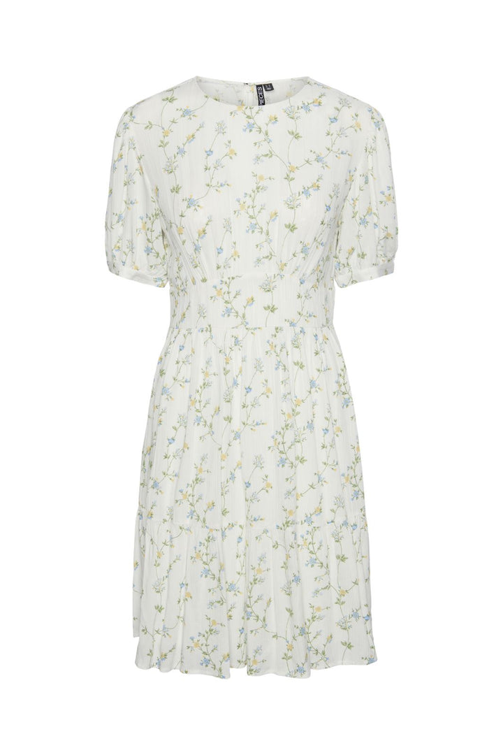 Pieces - Pckary Ss O-Neck Dress - 4523694 Cloud Dancer Flower Field