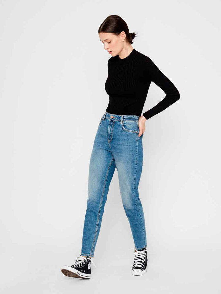 Pieces - PcLeah Mom HW Ankel - Medium Blue Denim Jeans 