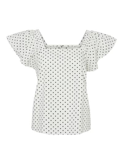 Pieces - Pcmalou Sl Midi Frill Top - 4726117 Bright White Black Dots Toppe 