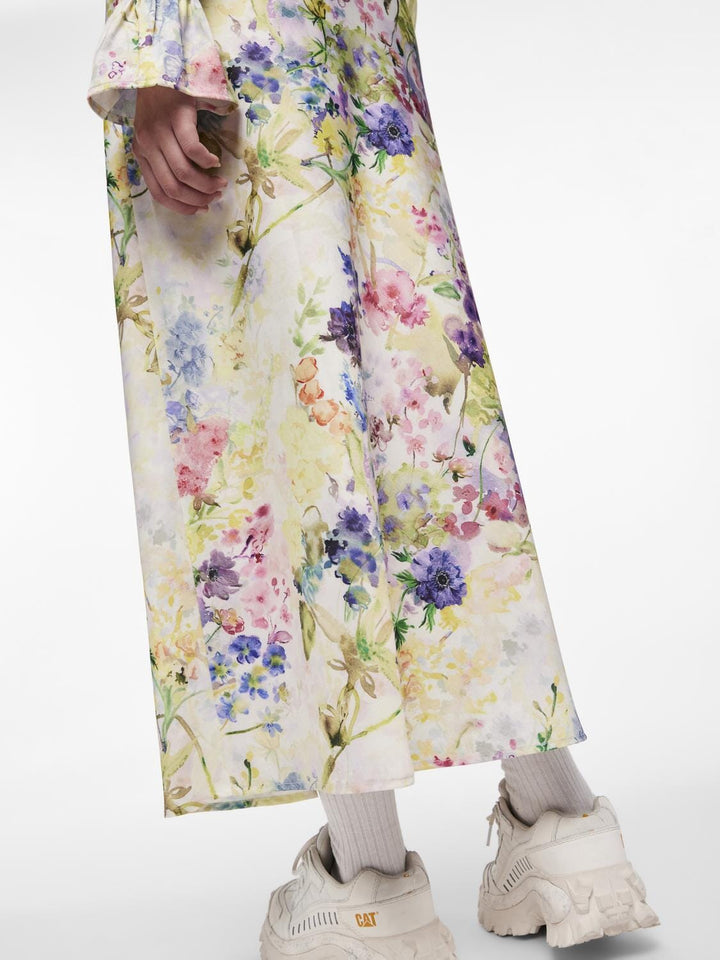 Pieces - Pcmari Long Skirt - 4507266 Cloud Dancer Flowers Nederdele 