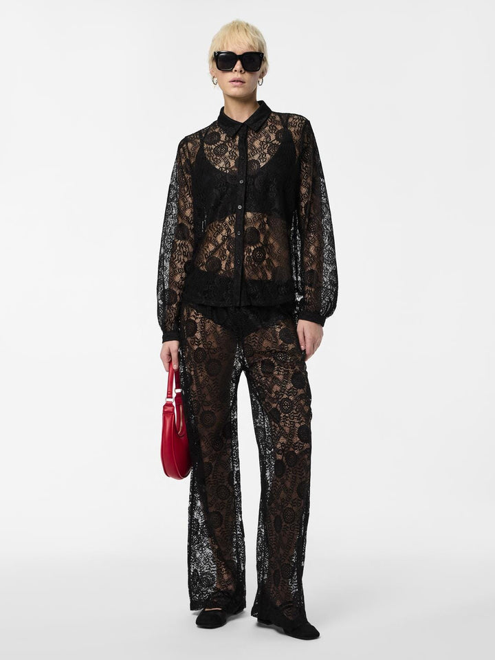 Pieces - Pcolline Ls Lace Shirt - 4633986 Black Skjorter 