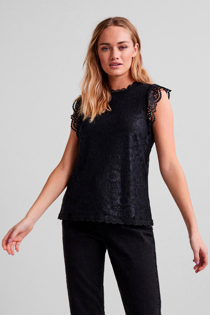 Pieces - PcOlline Sl Lace Top Noos - Black Toppe 