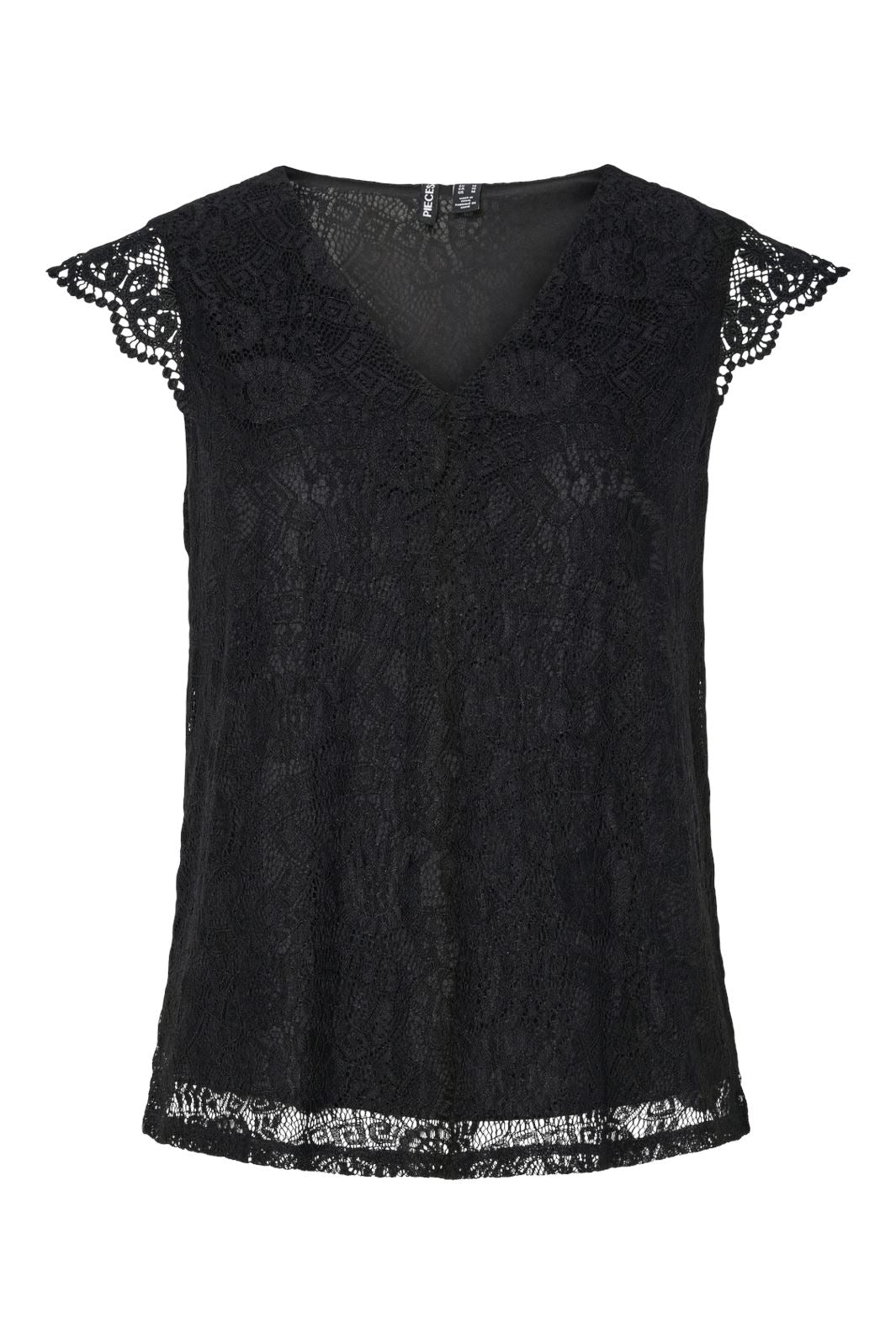 Pieces - Pcolline Sl Lace V-Neck Top 17154614 - 4642033 - Black