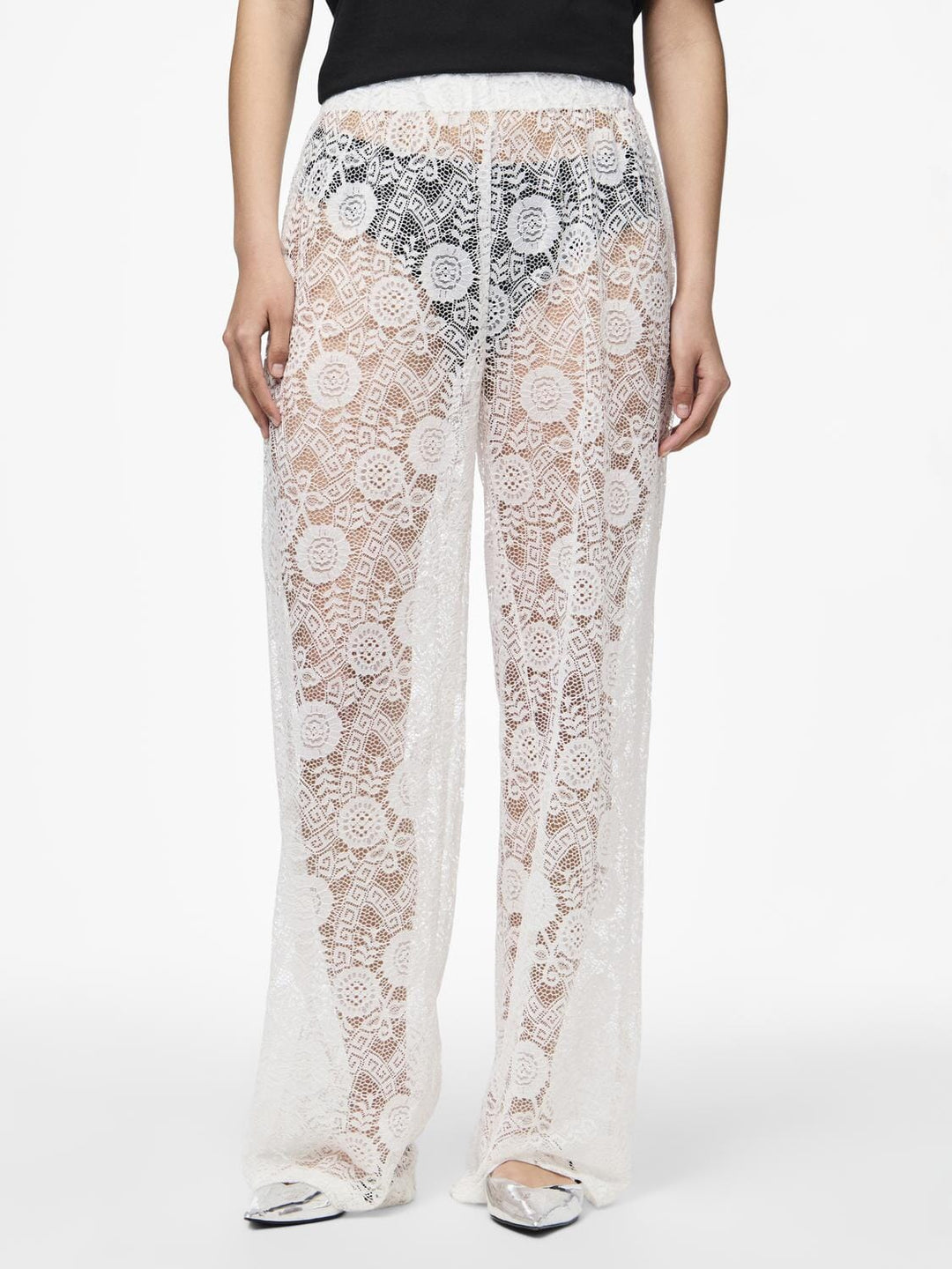 Pieces - Pcolline Wide Lace Pants - 4634037 Cloud Dancer Bukser 