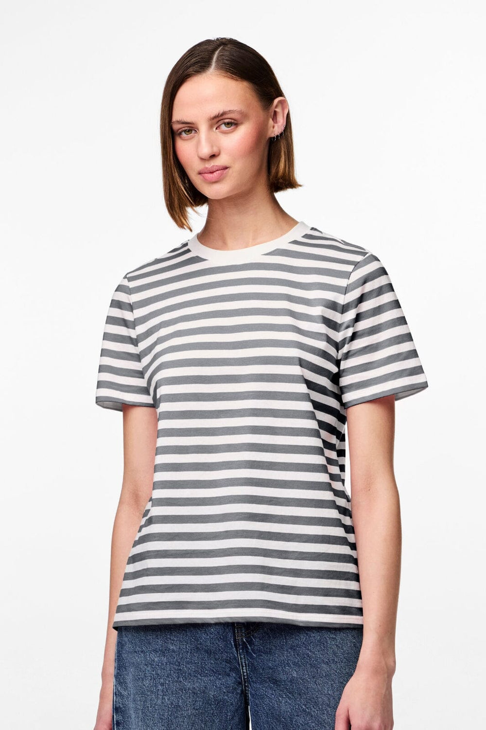 Pieces - Pcria Ss Tee Stripes - 4651140 Ultimate Grey Bright White