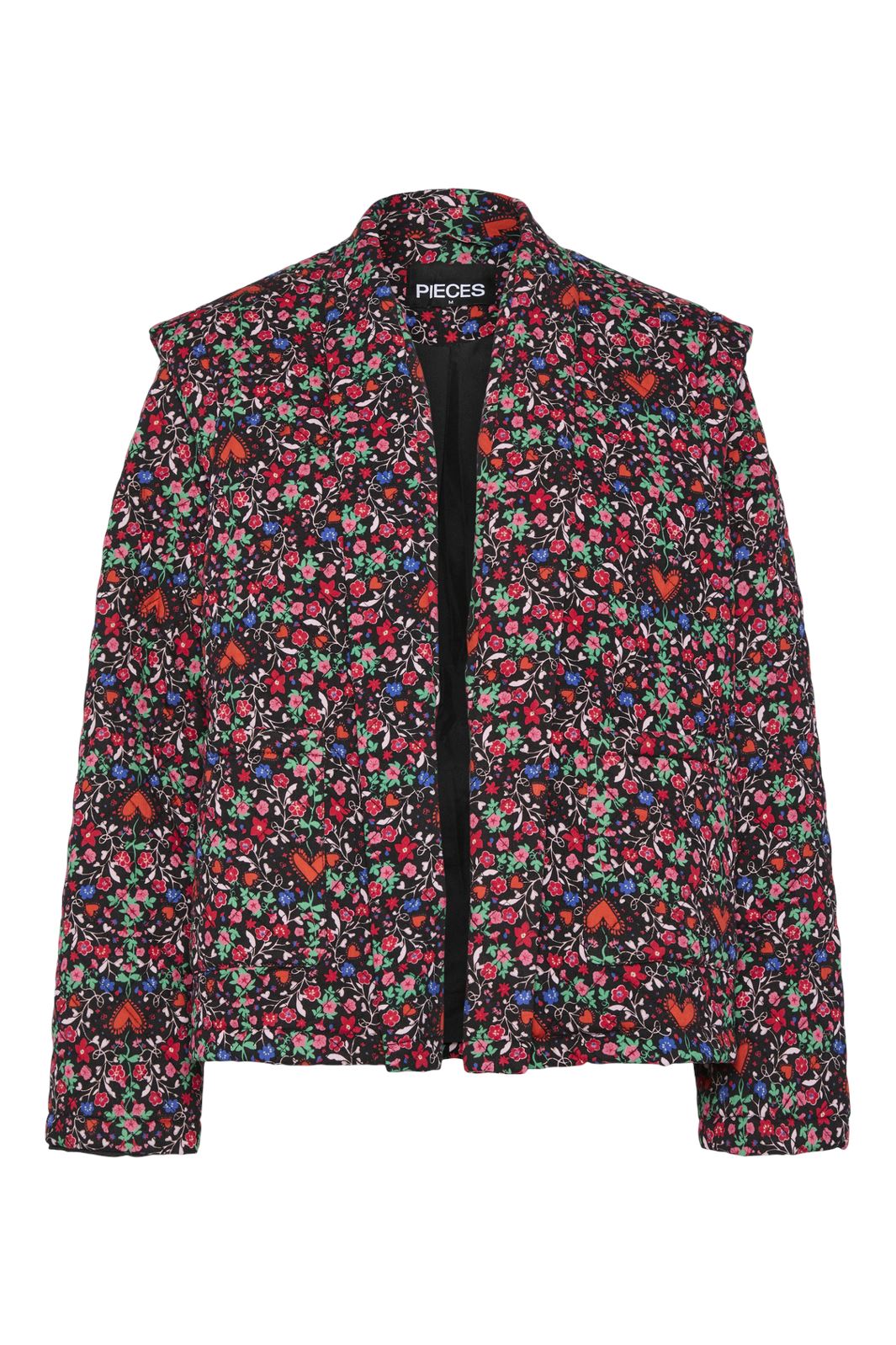 Pieces - Pcsaroline Short Printed Jacket - 4695380 Black Ditsy Flower Heart