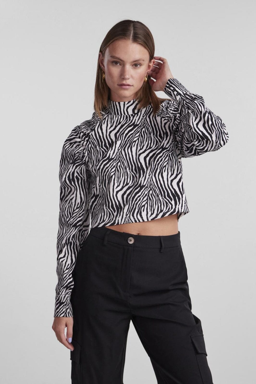 Pieces - Pcsebra Ls Cropped Top - Bright White ZEBRA Bluser 