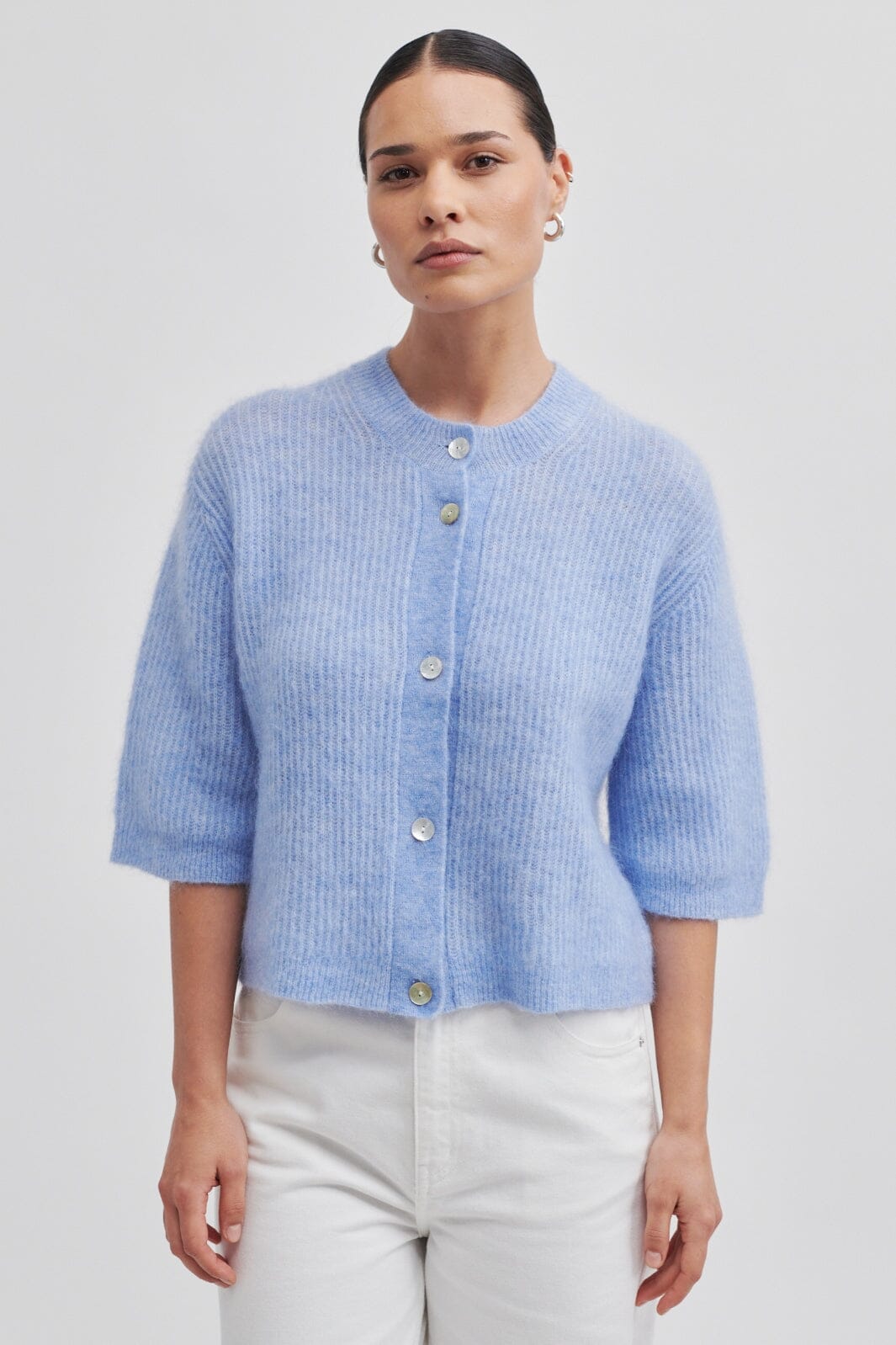 Second Female - Andrea Knit Rib Cardigan - 5106 Ice Water Cardigans 