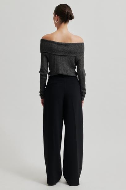 Second Female - Ellis Knit Off Shoulder 59115 - Black Strikbluser 