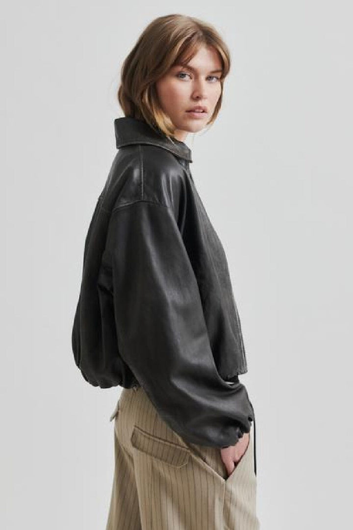 Second Female - Lato Leather Bomber Jacket  59476 - Thunderstorm