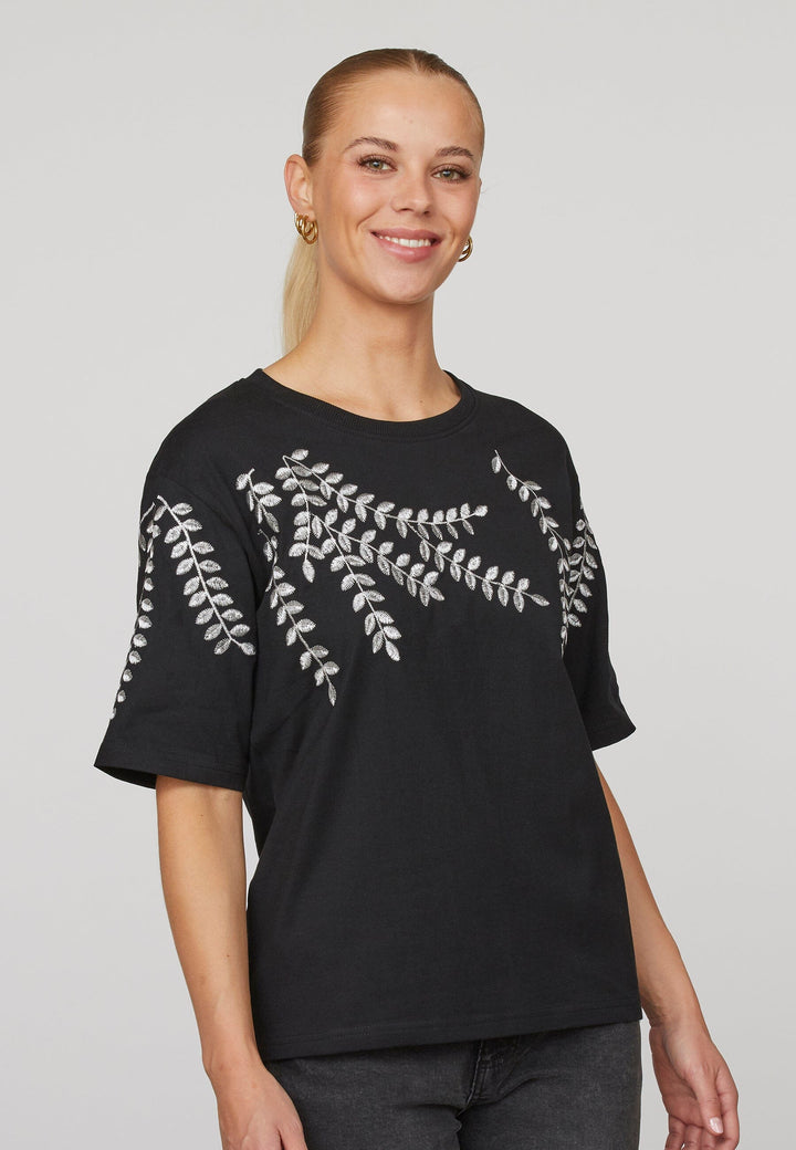 Sisters Point - Heda-Loose.Ss3 - 010 Black/Cream T-shirts 