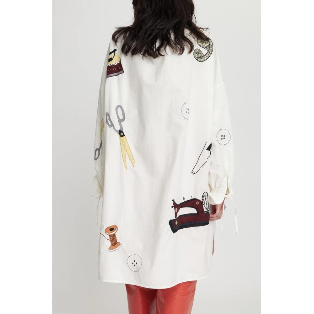 Stella Nova - Embroidered Shirt Dress - 105 Creme/white Kjoler 