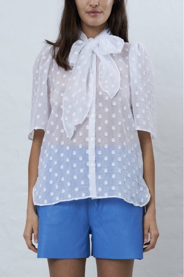 Stella Nova - Shortsleeved Bow Shirt - 001 White Bluser 