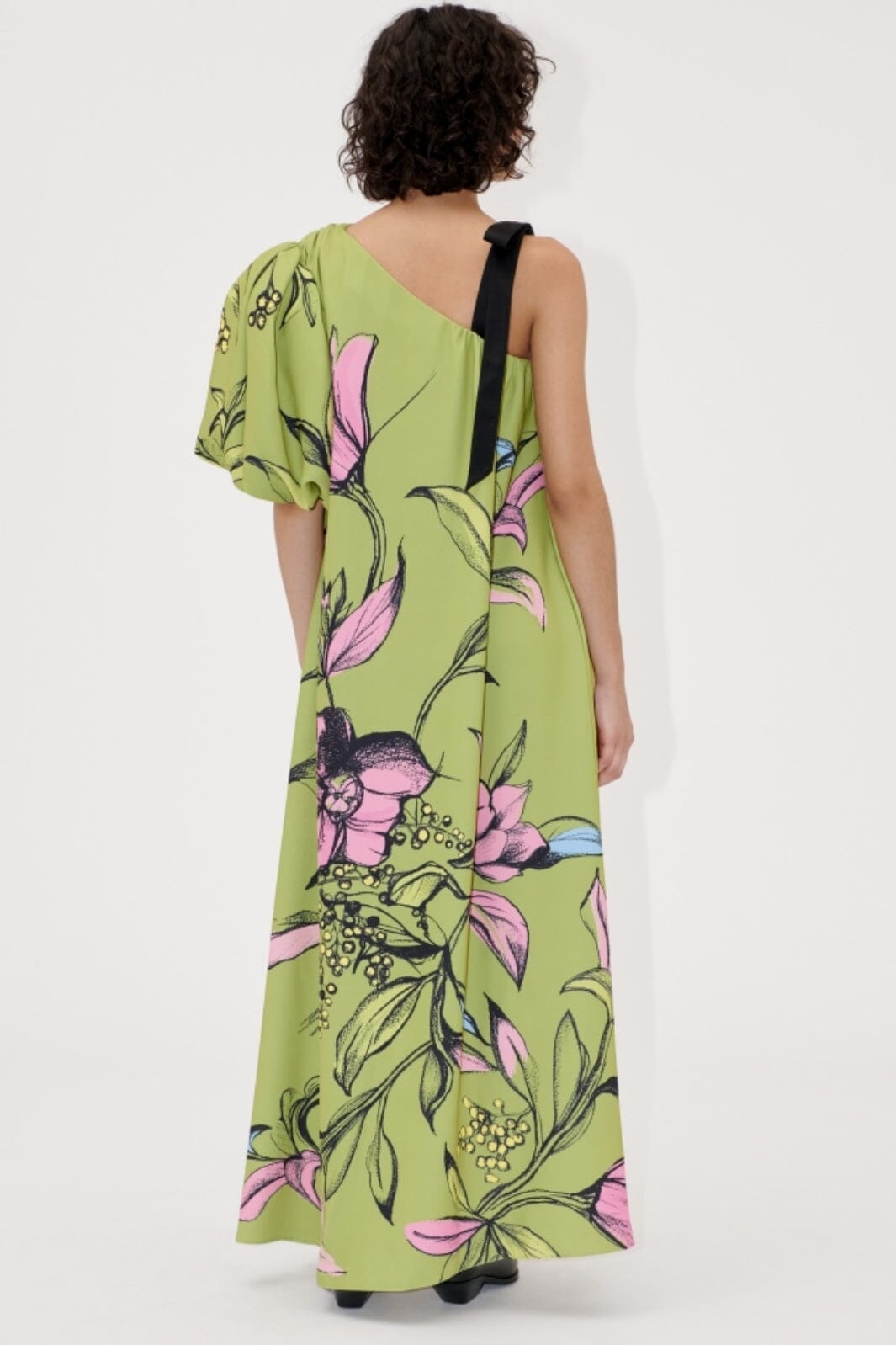 Stine Goya - 2132 Crepe/satin, One Sleeve Maxi Dress W/ Bow Strapsg-ss25-d101-2132 - Pencil Garden