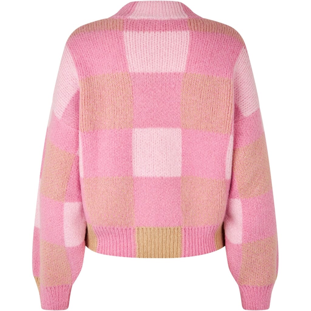 Stine Goya - Gingham Check Sweater, 2327 Alpaca Knit - Pink Gingham Check Strikbluser 