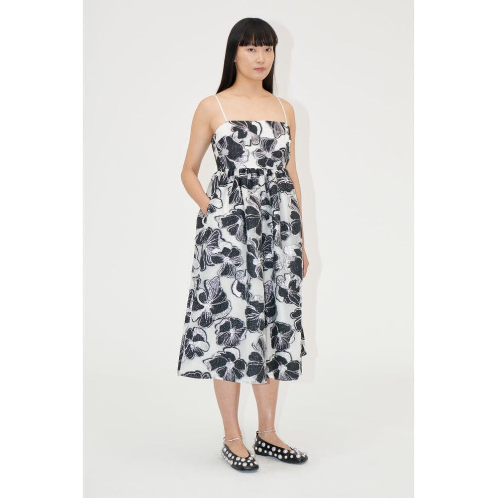 Stine Goya - Voluminous Gathered Midi Dress, 1608 Organza Jacquard - Anemone Jacquard Kjoler 