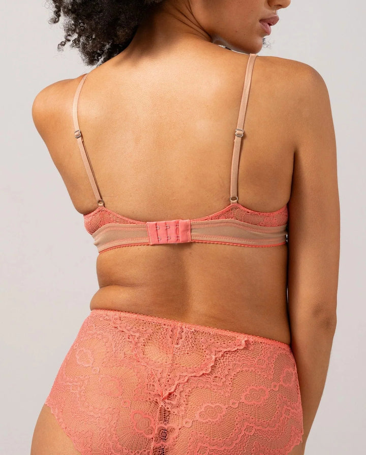 Understatement Underwear - Lace Mesh Plunge Bralette - Coral/Sand Undertøj 