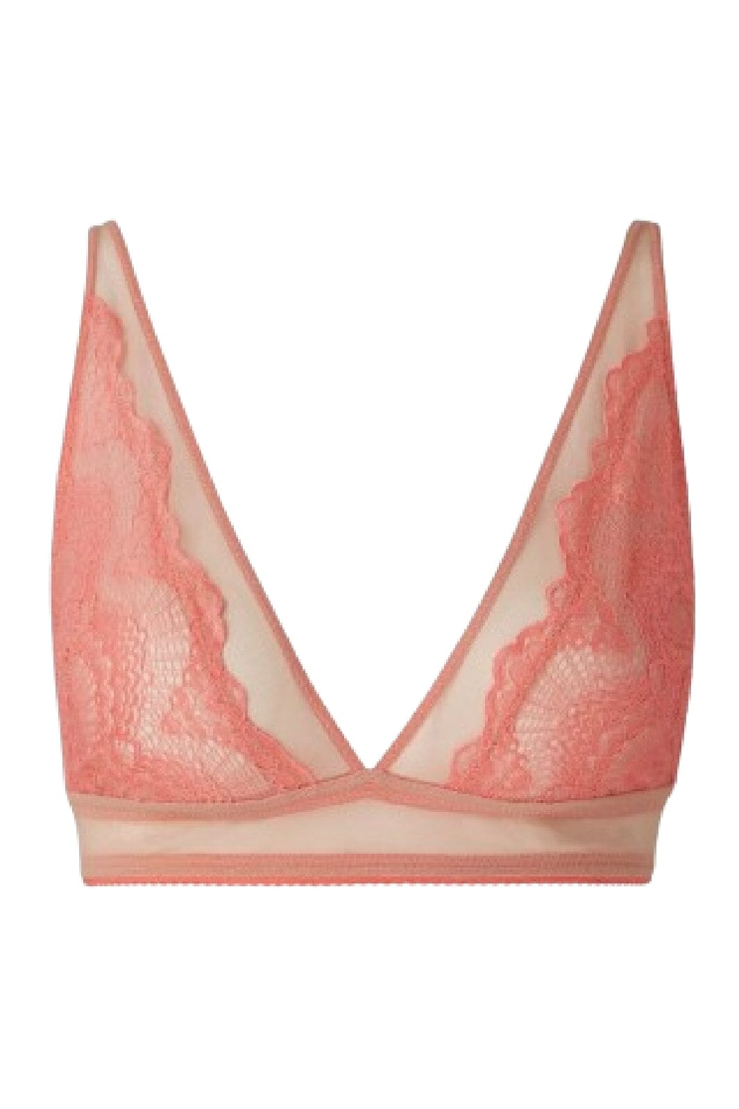 Understatement Underwear - Lace Mesh Plunge Bralette - Coral/Sand Undertøj 