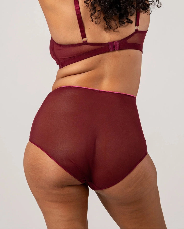 Understatement Underwear - Mesh Highwaist Briefs - Burgundy/Neon Pink Trusser 