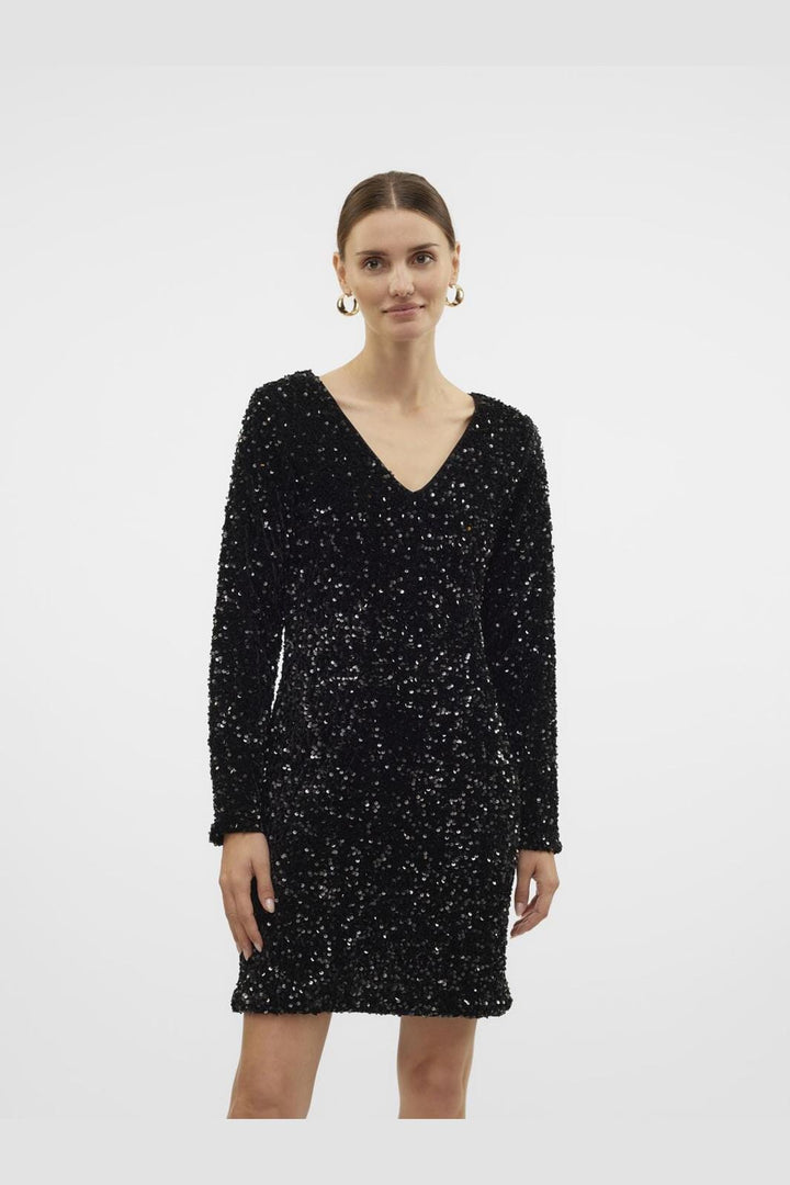 Vero Moda - Vmbella Ls Short 2-Way Dress - 4675526 Black Black Sequins