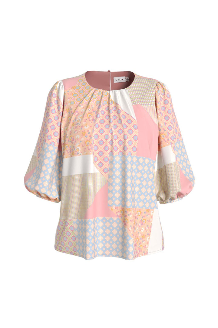 Vila - Vibine O-Neck 3/4 Sleeve Top/Ka - 4566570 Bleached Apricot Birch Print