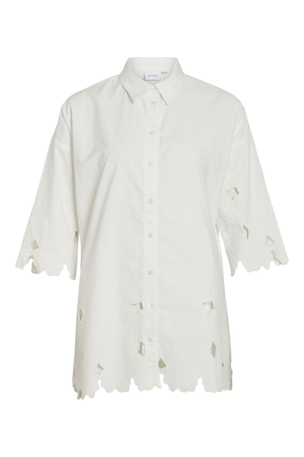 Vila - Vidolla 3/4 Embroidery Shirt #4 - 4586979 Cloud Dancer