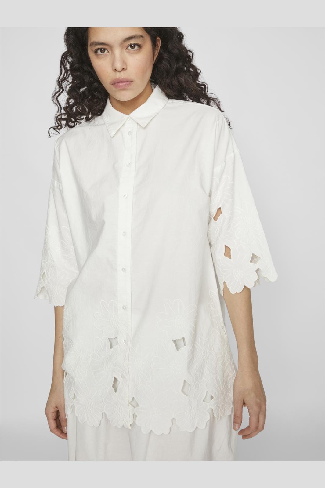 Vila - Vidolla 3/4 Embroidery Shirt #4 - 4586979 Cloud Dancer