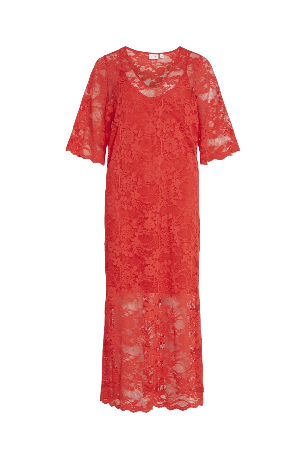 Vila - Vilorna 2/4 Lace Midi Dress - 4712155 Poppy Red