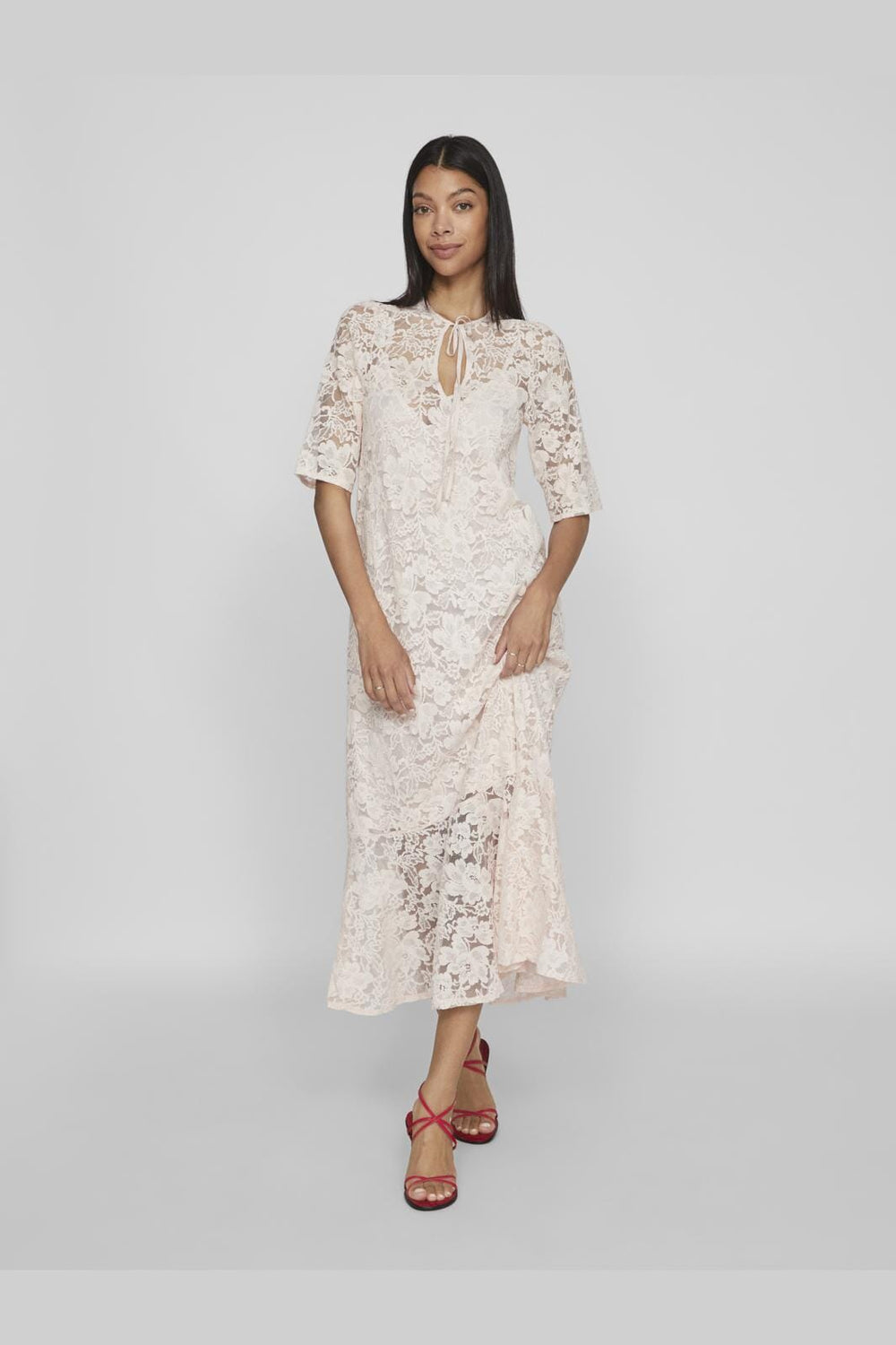 Vila - Vinalina 2/4 Lace Midi Dress - 4635159 Rosewater