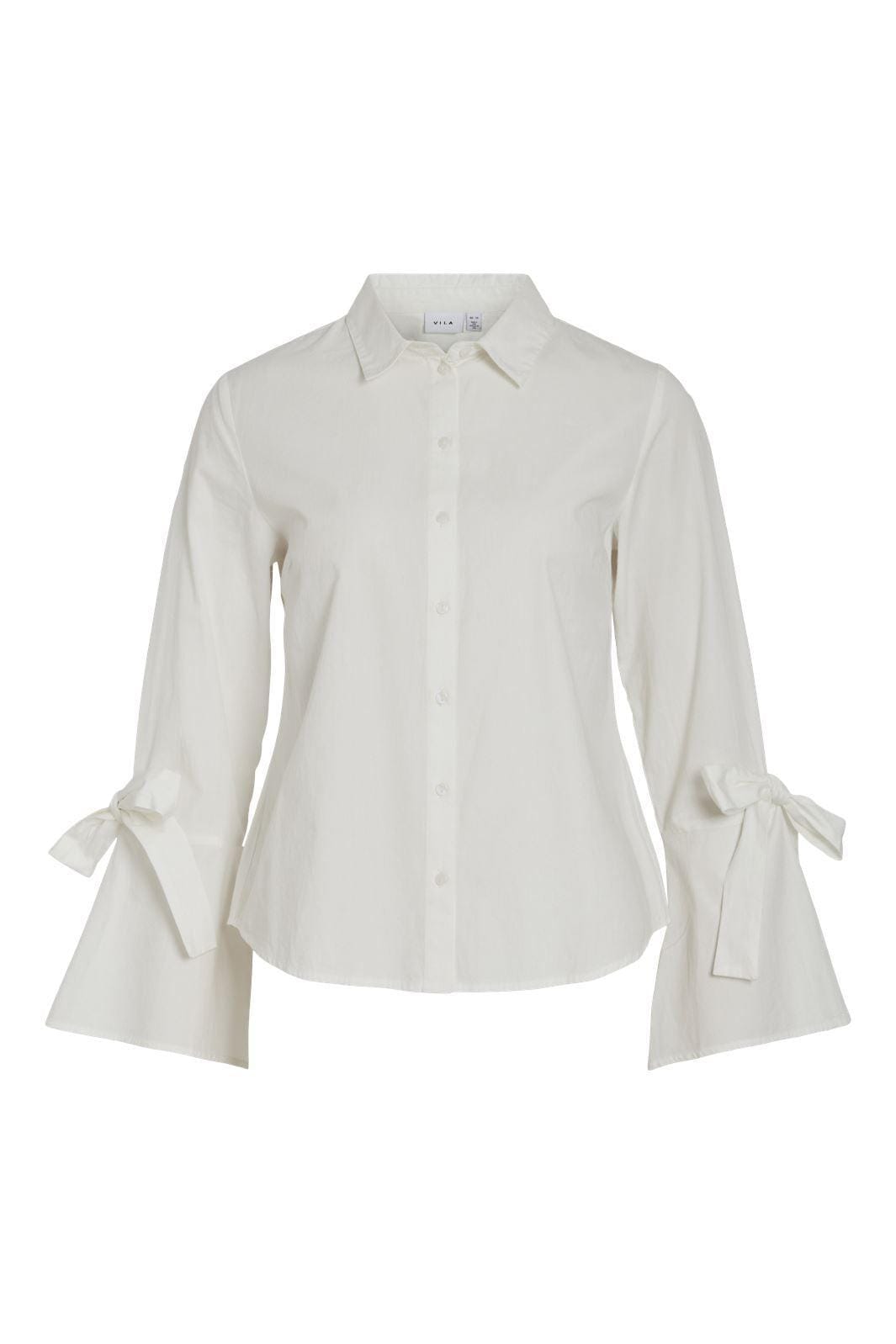 Vila - Vinian L/S Tie Detail Shirt - 4648083 Cloud Dancer