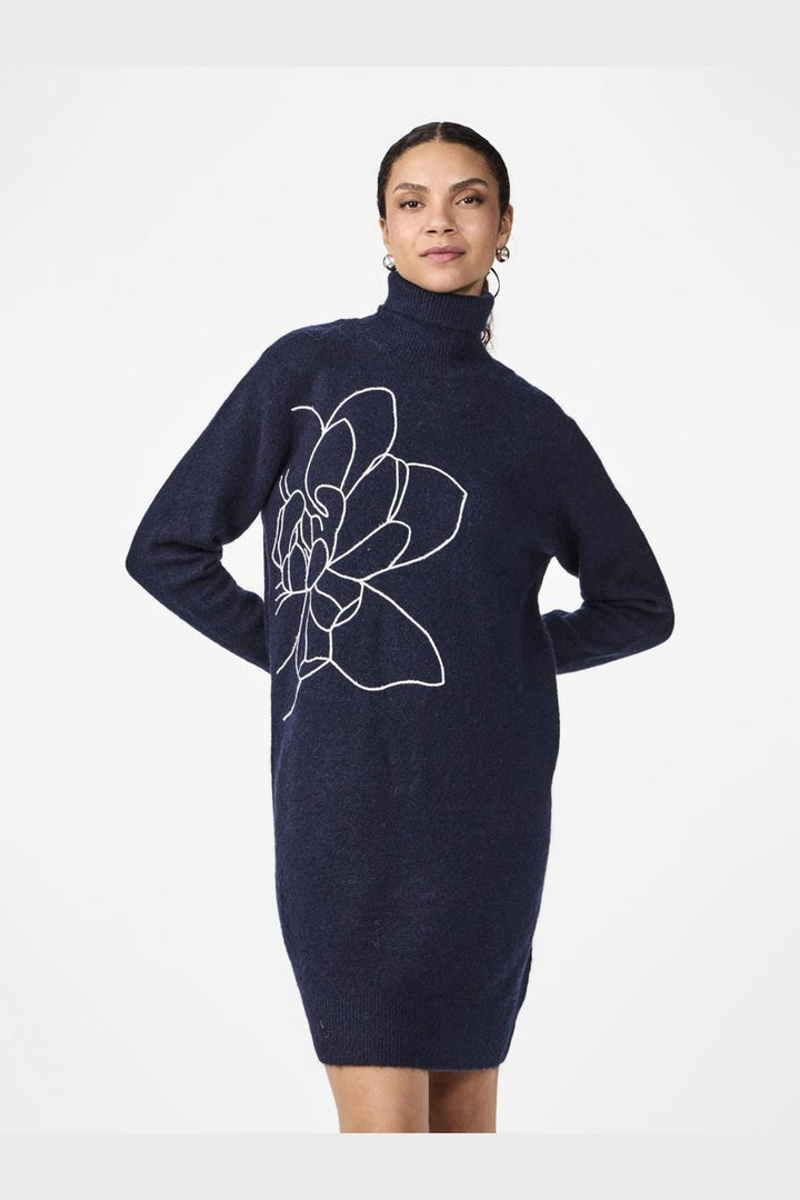 Y.A.S - Yasjuva Roll Neck Knit Dress - 4570393 Navy Blazer Birch Stitch