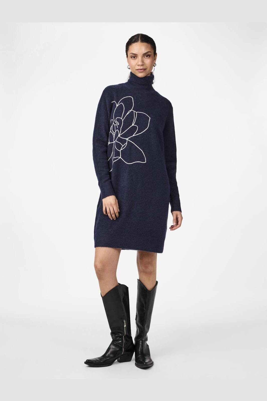 Y.A.S - Yasjuva Roll Neck Knit Dress - 4570393 Navy Blazer Birch Stitch