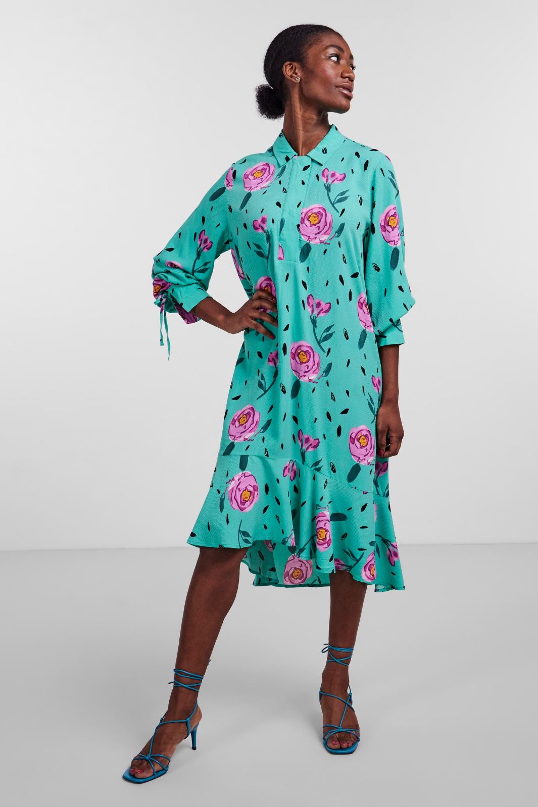 Y.A.S - Yasseaflower Ls Dress S. - Mint Leaf SEAFLOWER AOP Kjoler 