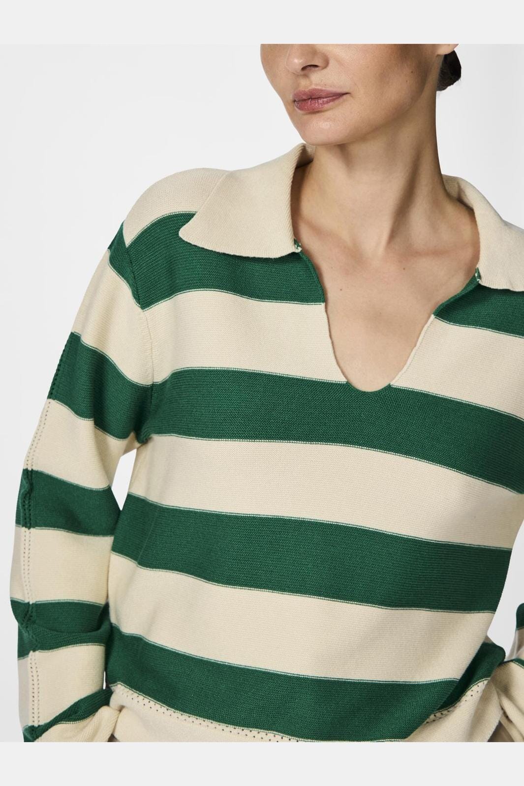 Y.A.S - Yastinka Ls Polo Knit Pullover - 4729196 Birch W. Green Stripe