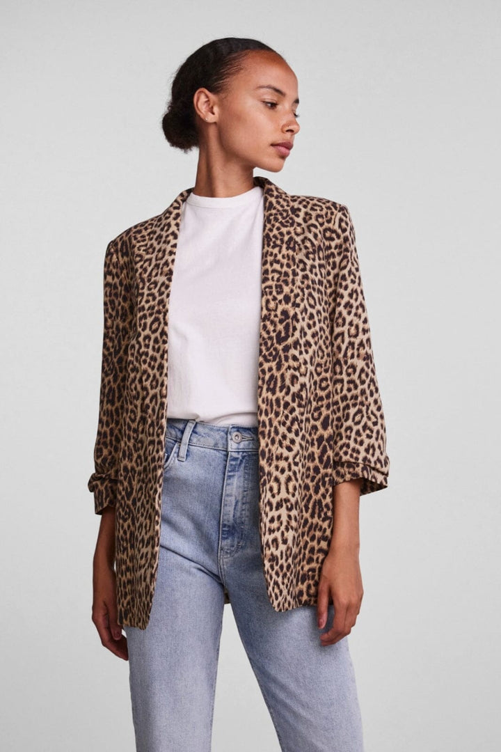 Pieces - PcBoss 3/4 Printed Blazer - Natural AOP Leo Blazere 